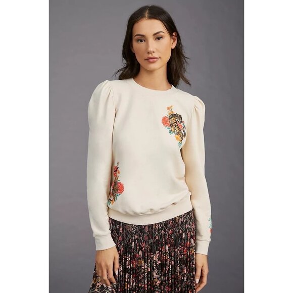 Tiger Print Cream Sweatshirt With Ruffle Shoulder Detail - Picture 3 of 8